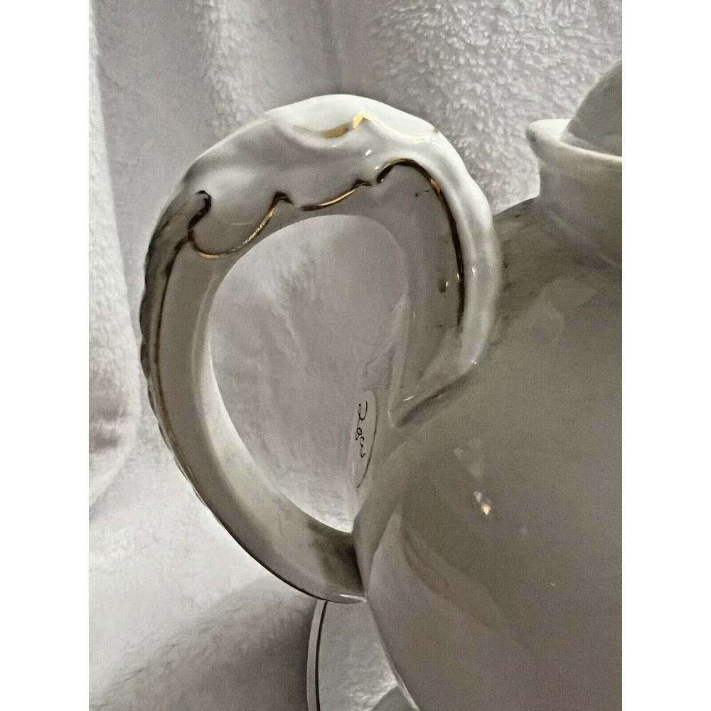 Limoge Teapot White with Gold Flowers Stamped Limoges France 9 Inches